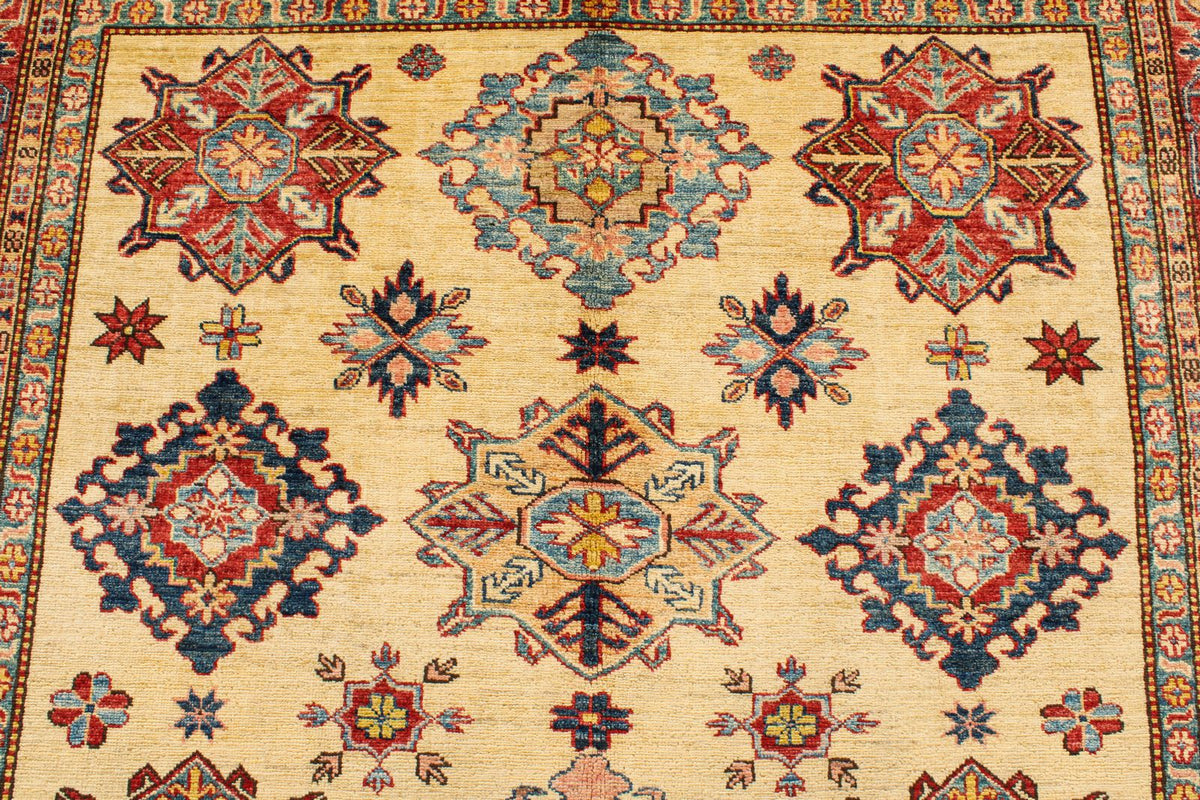 6x8 Ivory and Red Kazak Tribal Rug