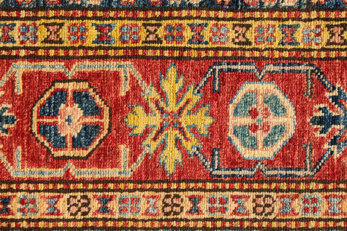 6x8 Ivory and Red Kazak Tribal Rug