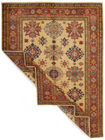 6x8 Ivory and Red Kazak Tribal Rug