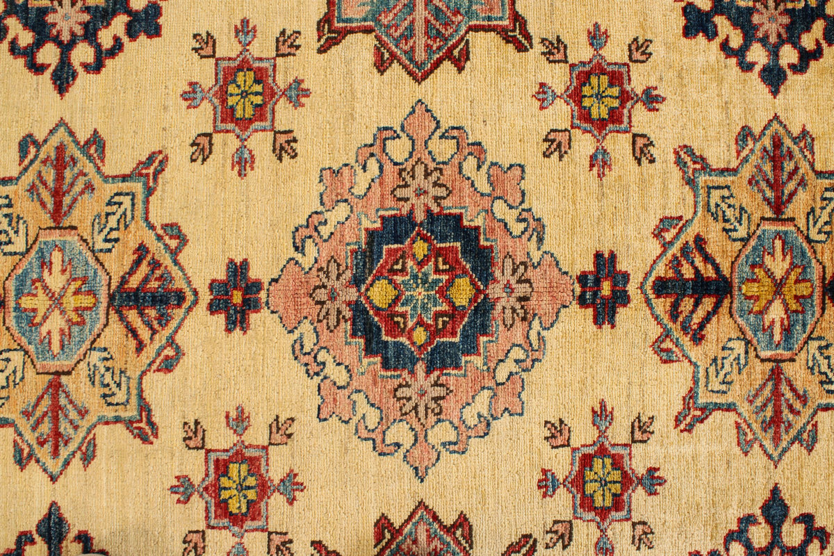 6x8 Ivory and Red Kazak Tribal Rug