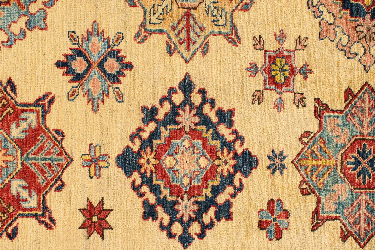 6x8 Ivory and Red Kazak Tribal Rug