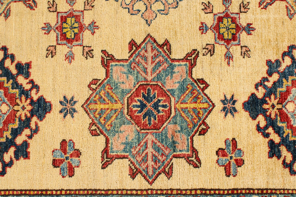 6x8 Ivory and Red Kazak Tribal Rug