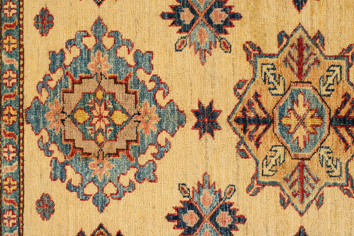 6x8 Ivory and Red Kazak Tribal Rug