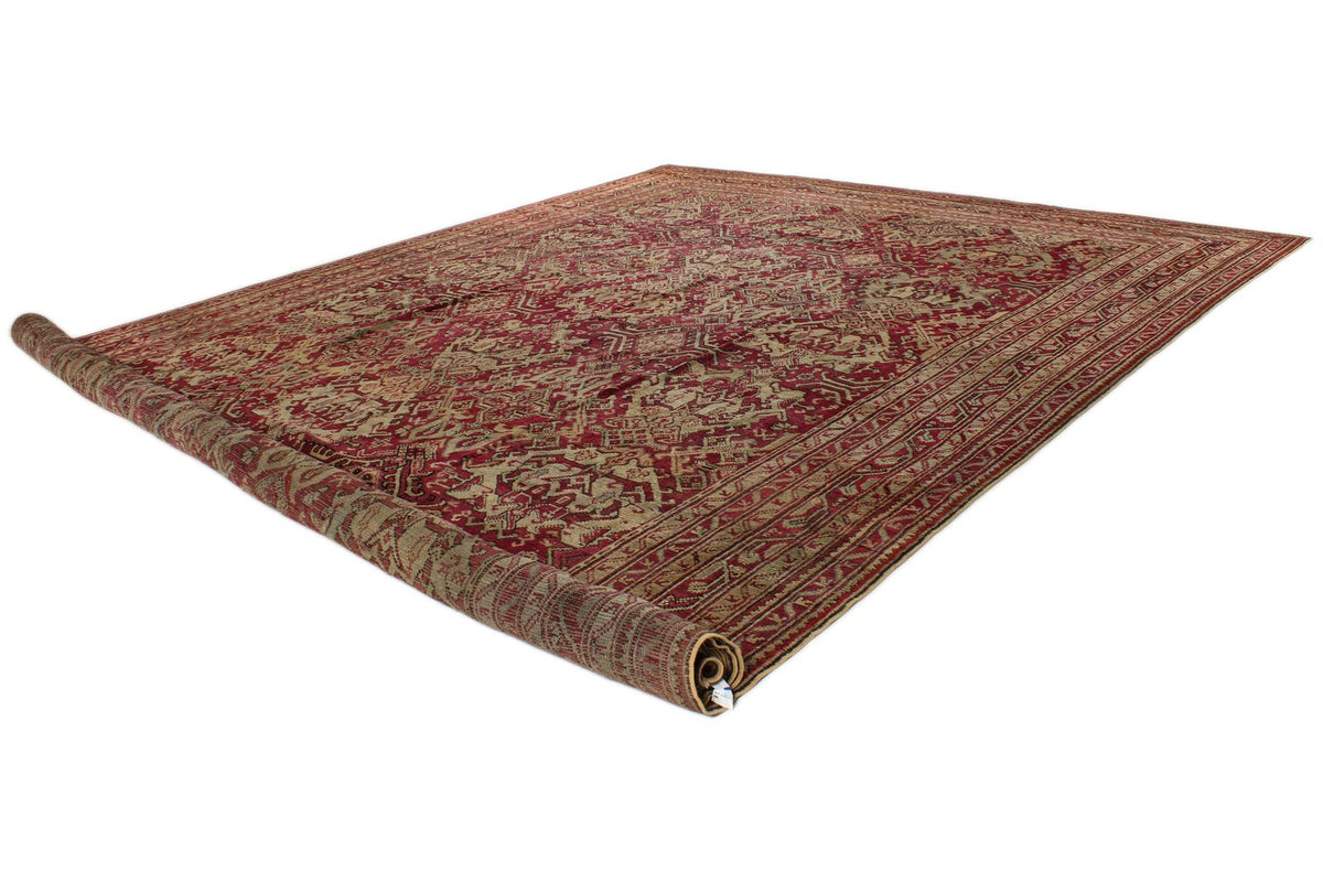 13x25 Red and Ivory Turkish Oushak Rug