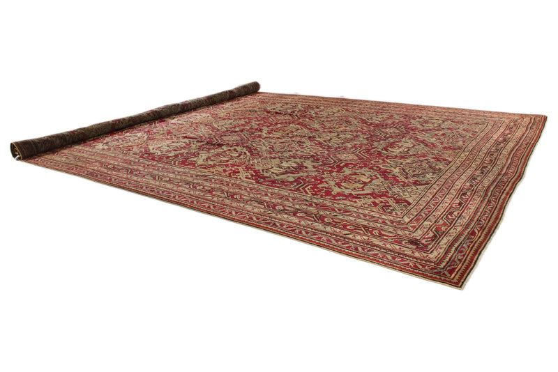 13x25 Red and Ivory Turkish Oushak Rug