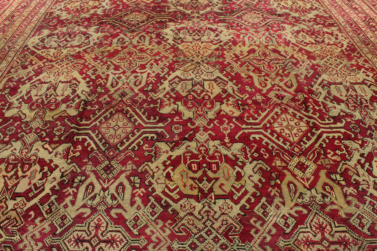 13x25 Red and Ivory Turkish Oushak Rug