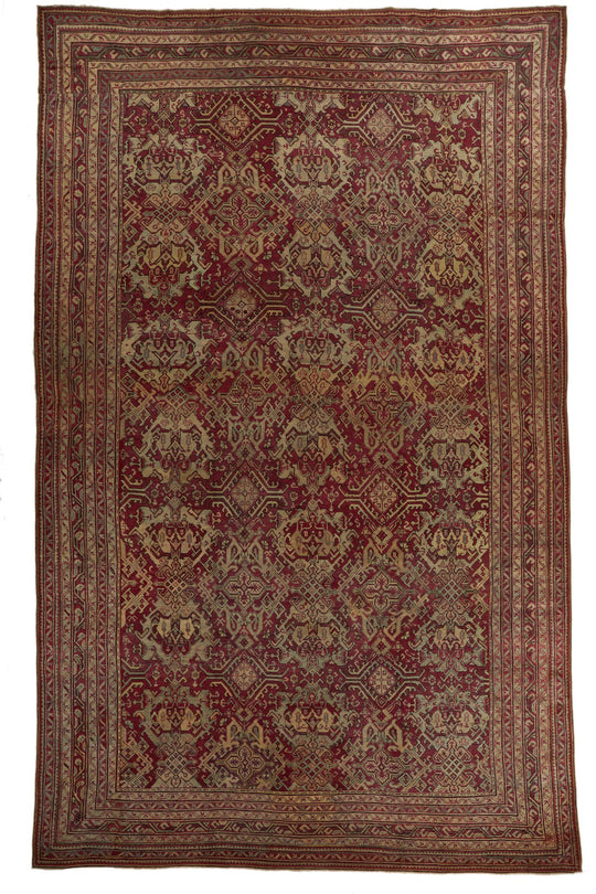 13x25 Red and Ivory Turkish Oushak Rug