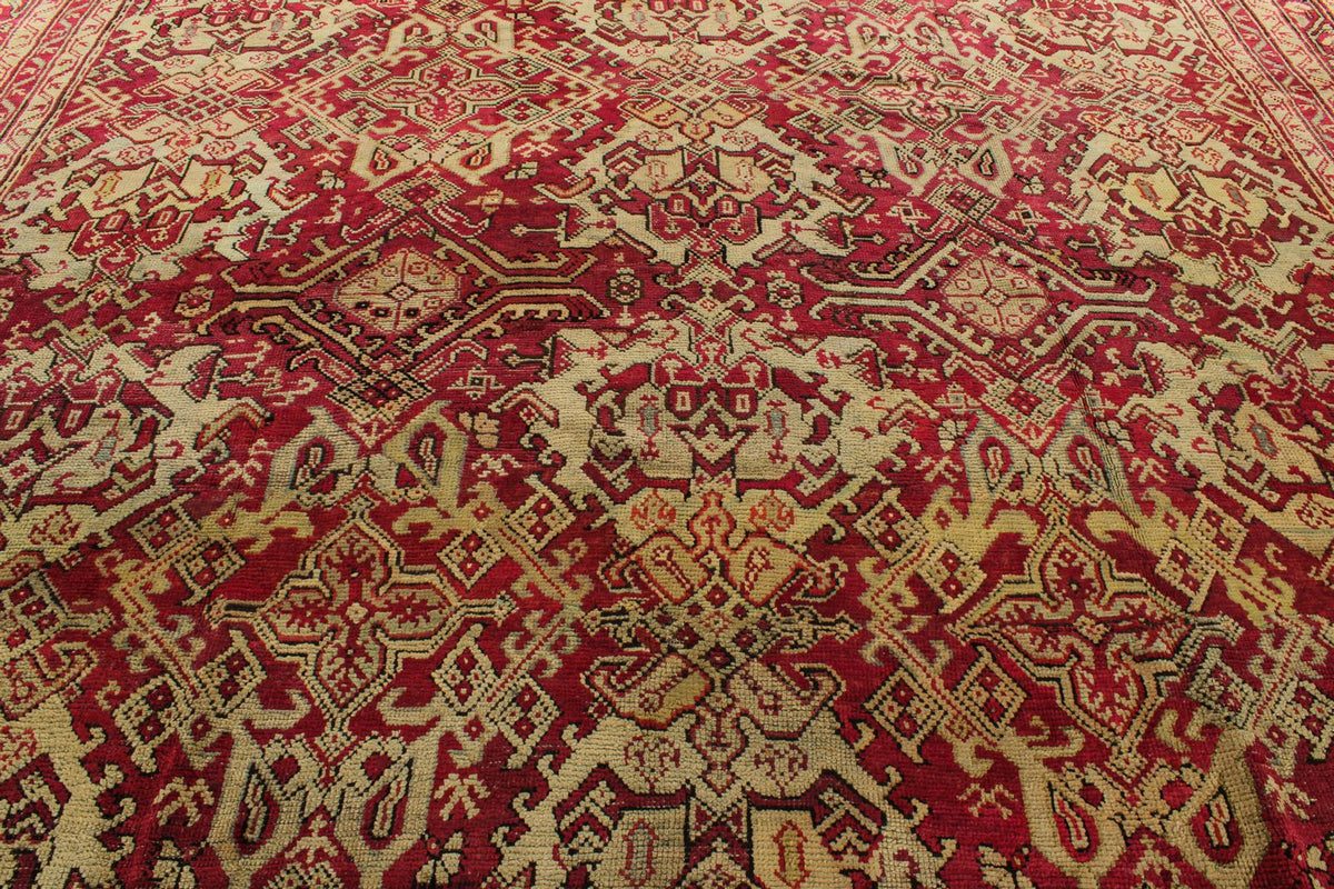 13x25 Red and Ivory Turkish Oushak Rug