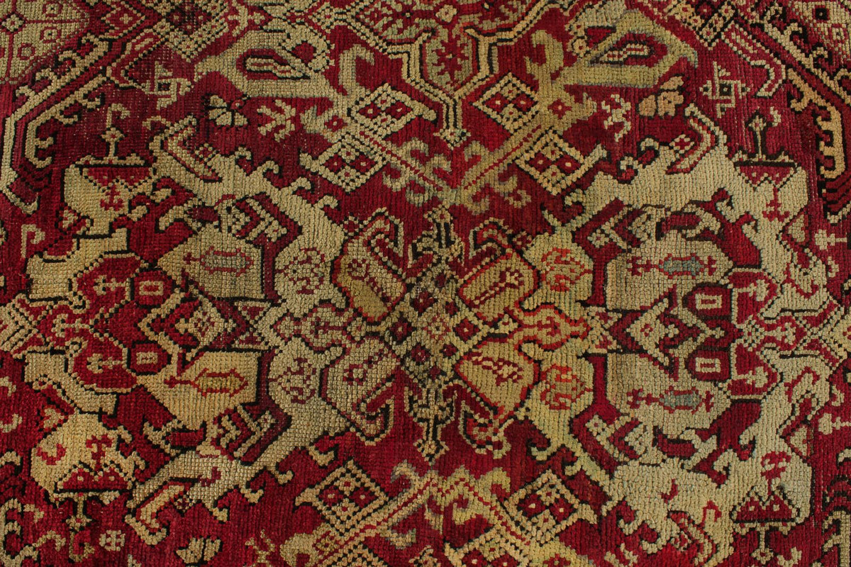 13x25 Red and Ivory Turkish Oushak Rug