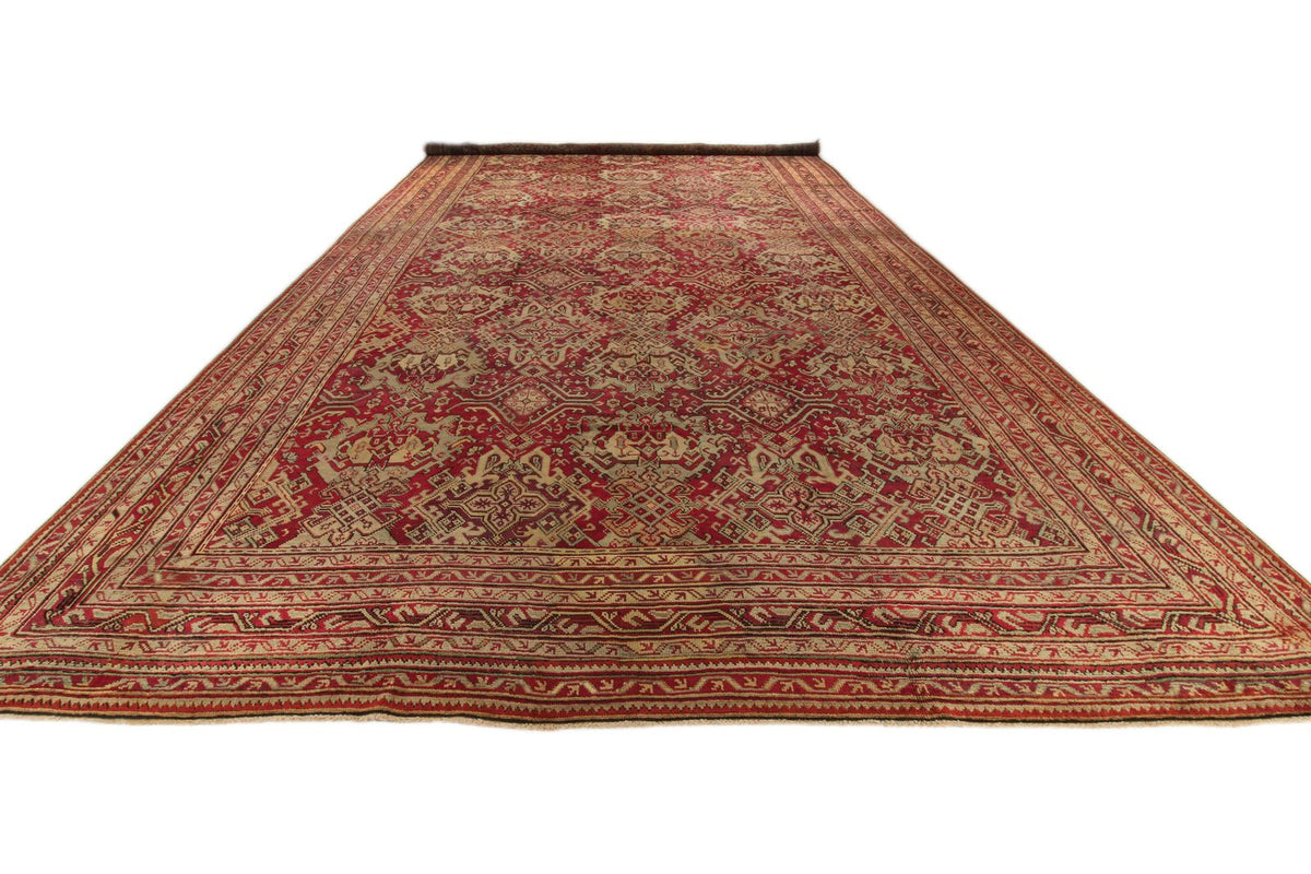 13x25 Red and Ivory Turkish Oushak Rug