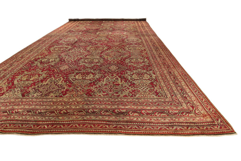 13x25 Red and Ivory Turkish Oushak Rug