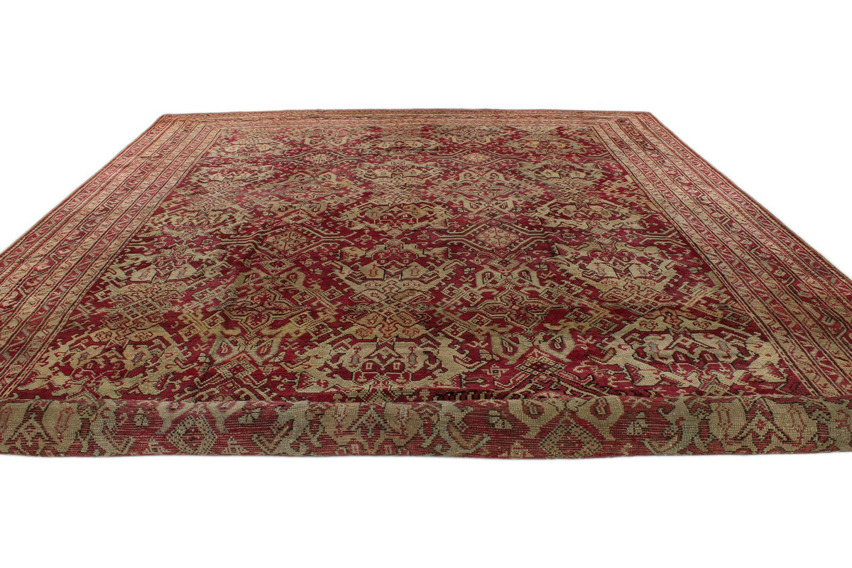13x25 Red and Ivory Turkish Oushak Rug
