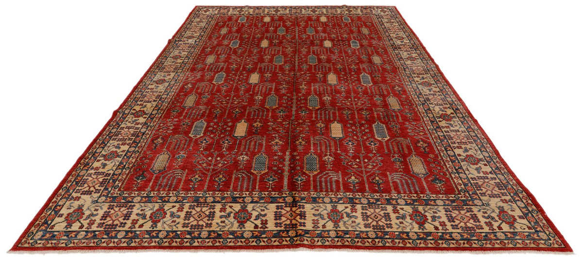 8x11 Beige and Red Kazak Tribal Rug