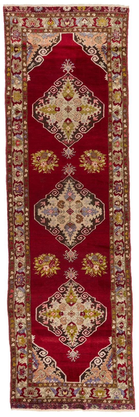 3x11 Red and Ivory Turkish Traditional Runner