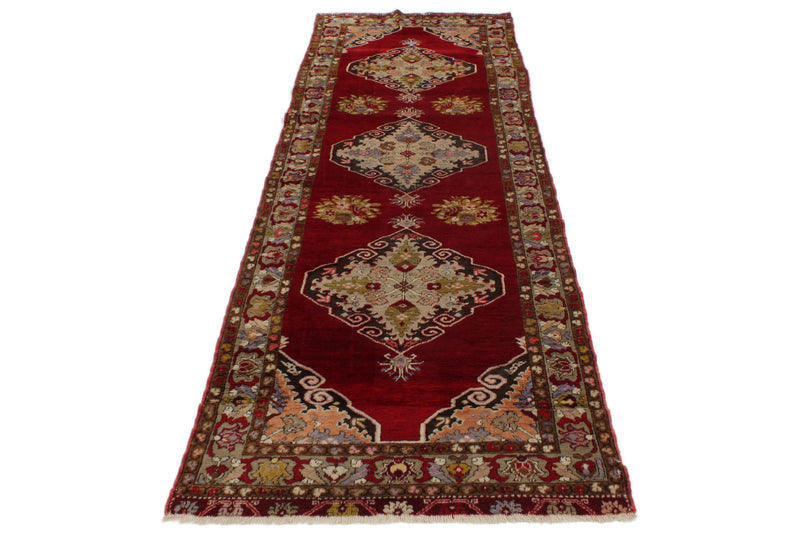 3x11 Red and Ivory Turkish Traditional Runner