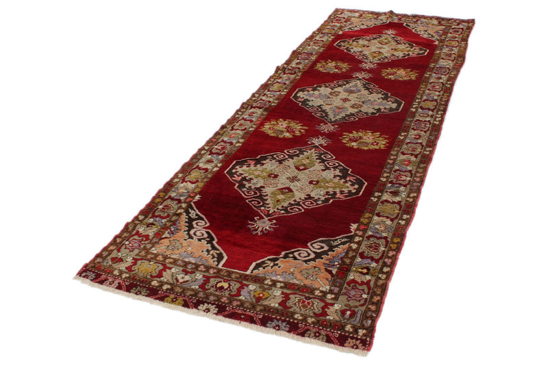 3x11 Red and Ivory Turkish Traditional Runner