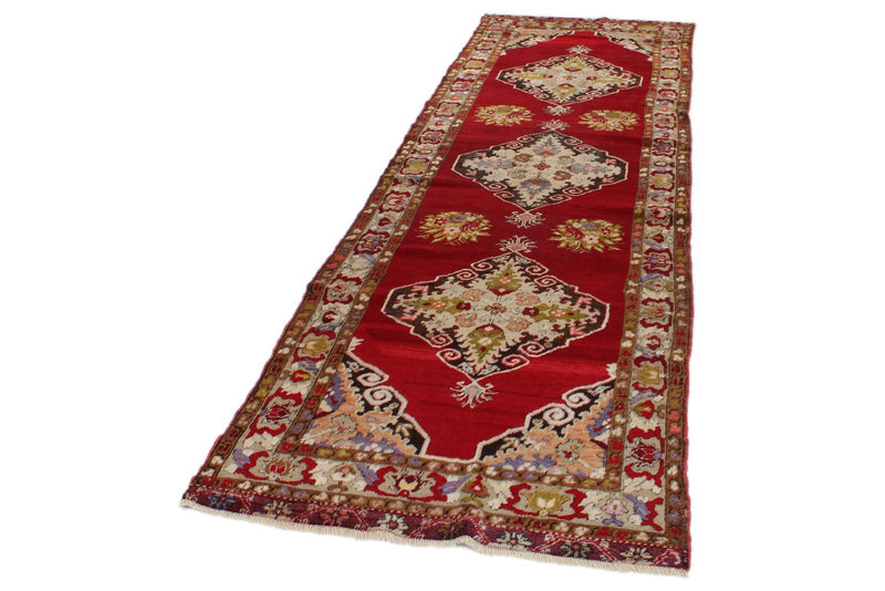 3x11 Red and Ivory Turkish Traditional Runner