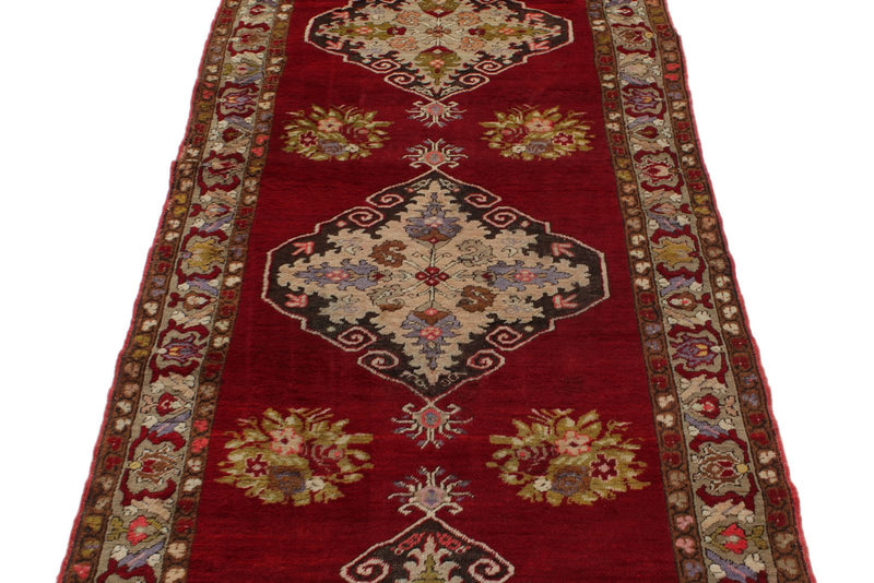 3x11 Red and Ivory Turkish Traditional Runner