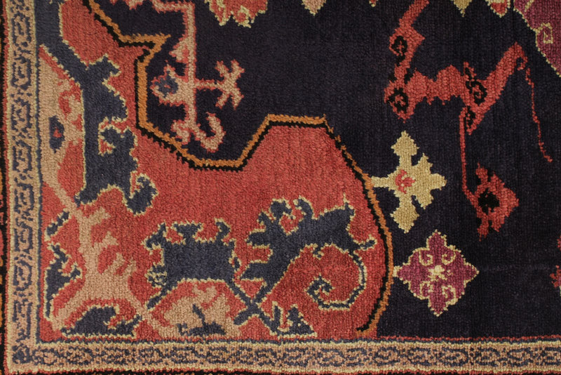 4x4 Navy and Red Anatolian Tribal Rug