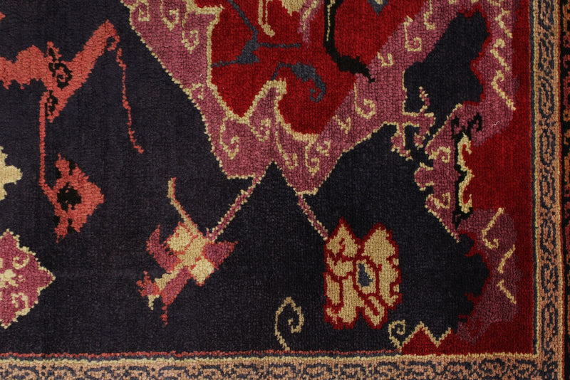 4x4 Navy and Red Anatolian Tribal Rug