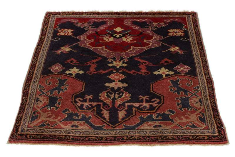 4x4 Navy and Red Anatolian Tribal Rug