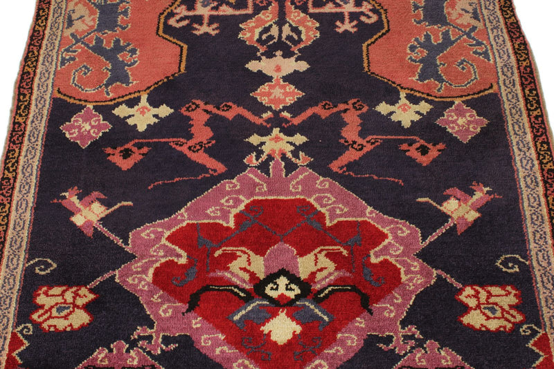 4x4 Navy and Red Anatolian Tribal Rug