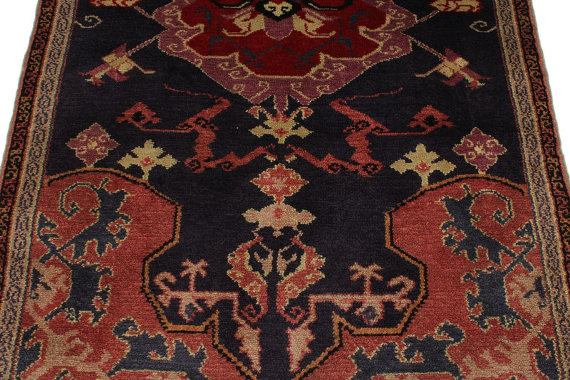 4x4 Navy and Red Anatolian Tribal Rug