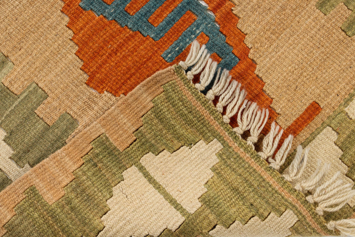 2x3 Orange and Green Turkish Tribal Rug