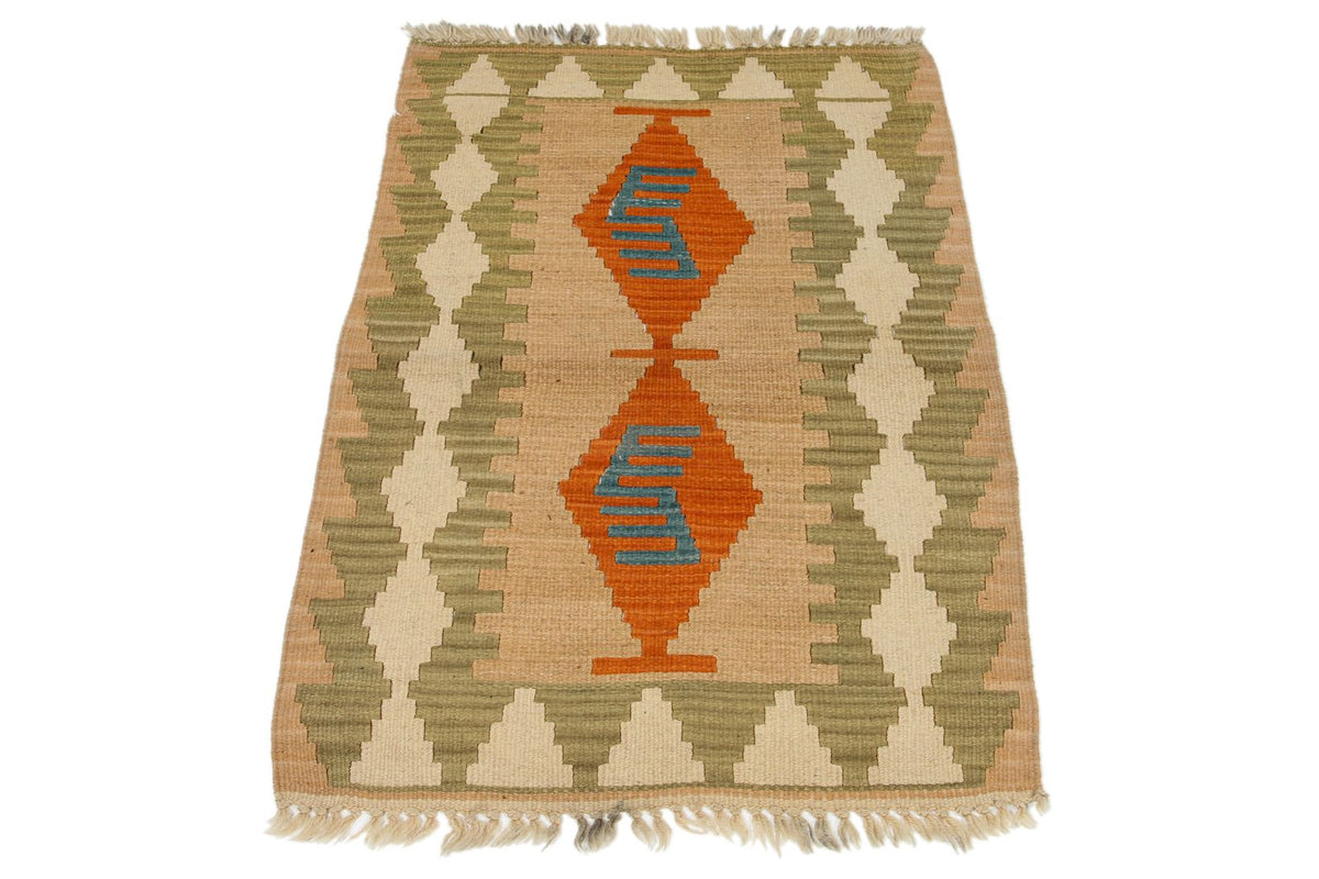 2x3 Orange and Green Turkish Tribal Rug