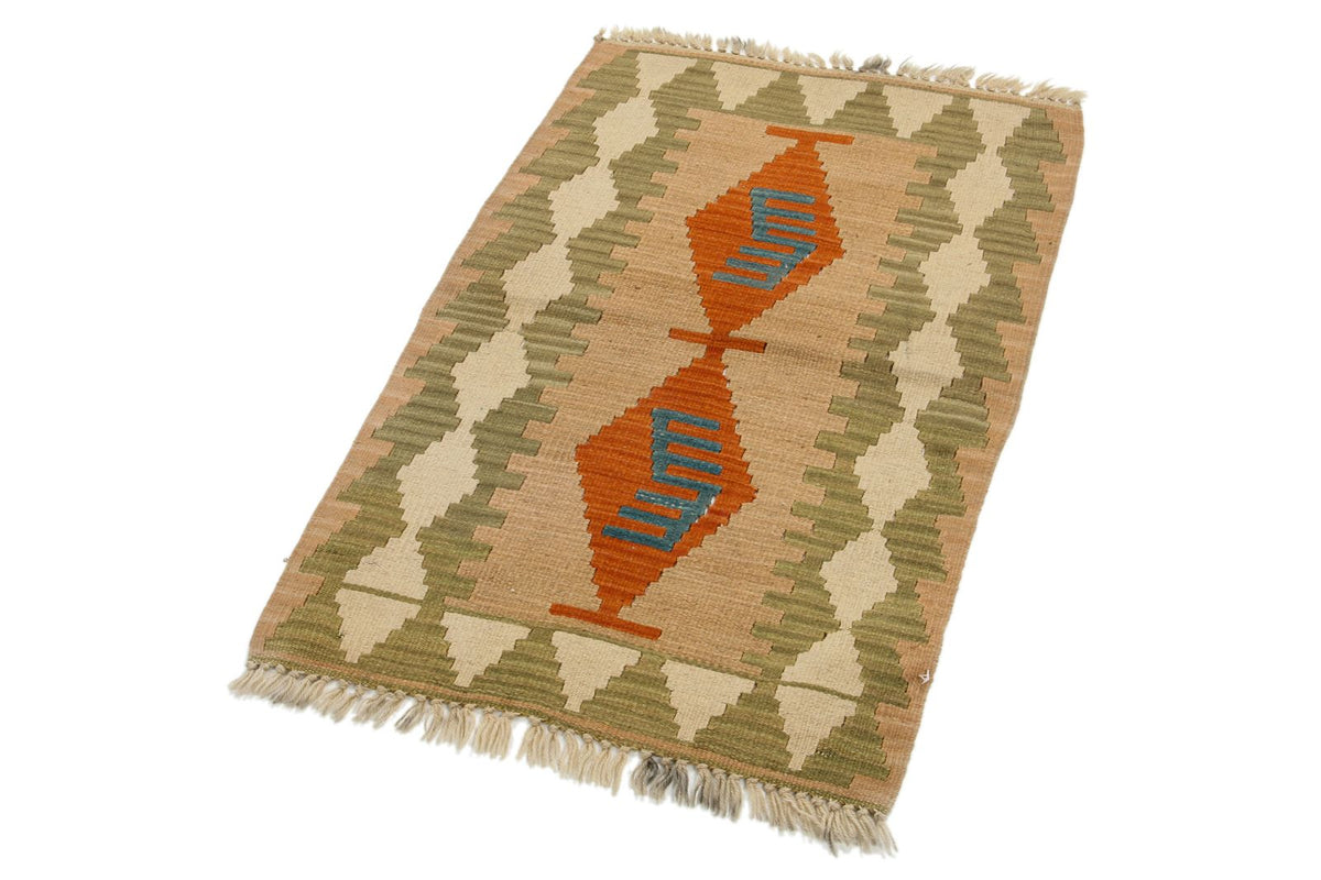 2x3 Orange and Green Turkish Tribal Rug