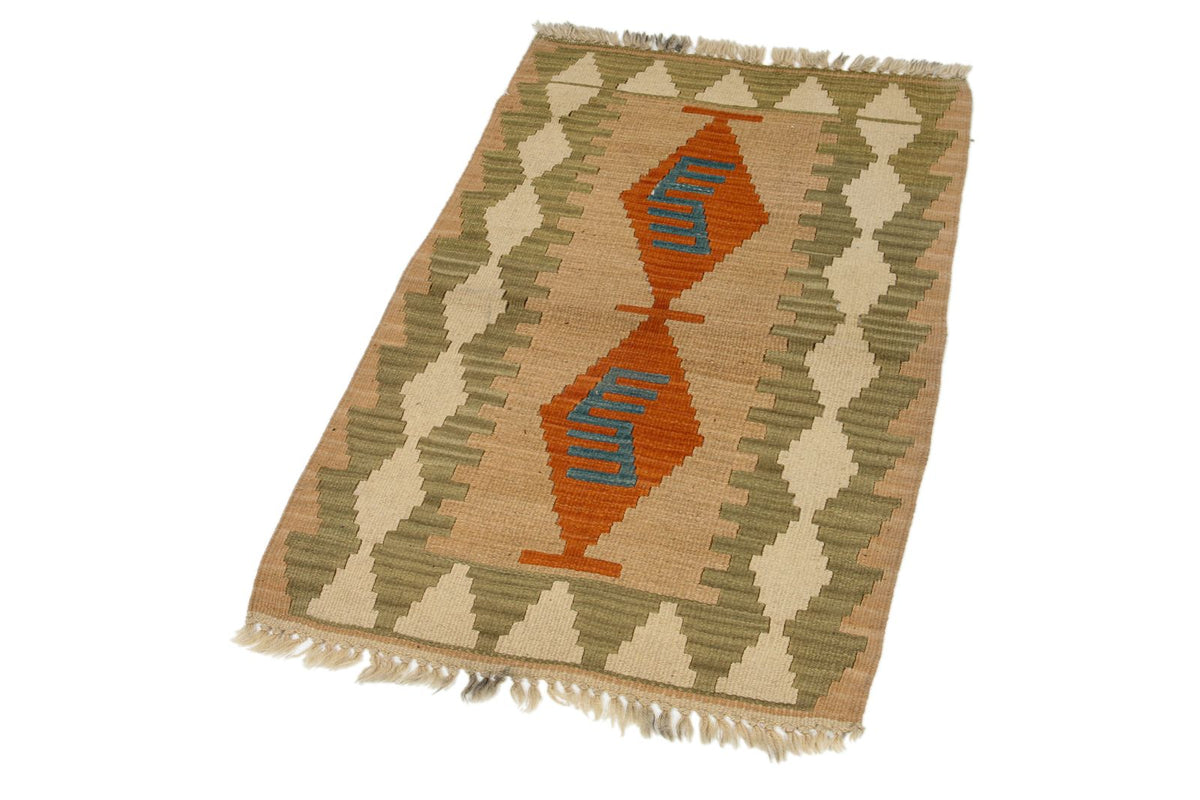2x3 Orange and Green Turkish Tribal Rug