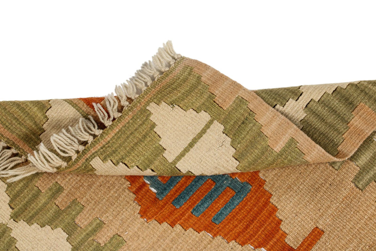 2x3 Orange and Green Turkish Tribal Rug
