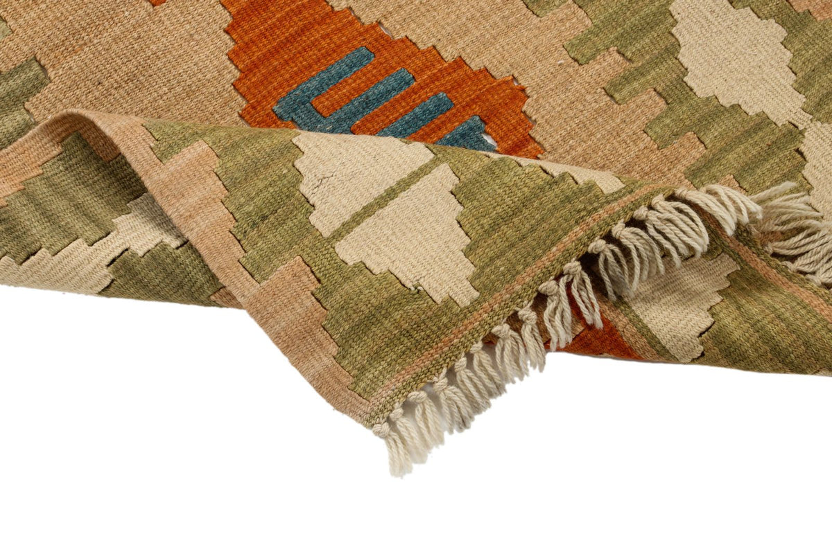 2x3 Orange and Green Turkish Tribal Rug