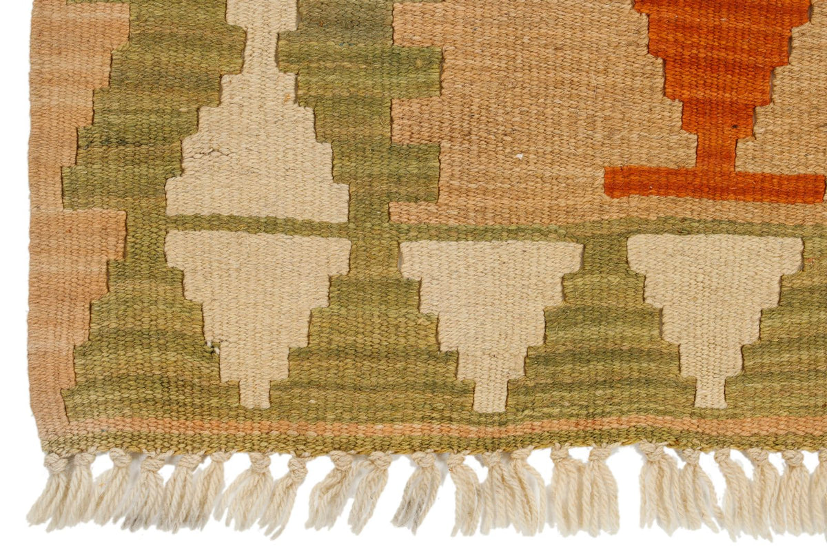 2x3 Orange and Green Turkish Tribal Rug