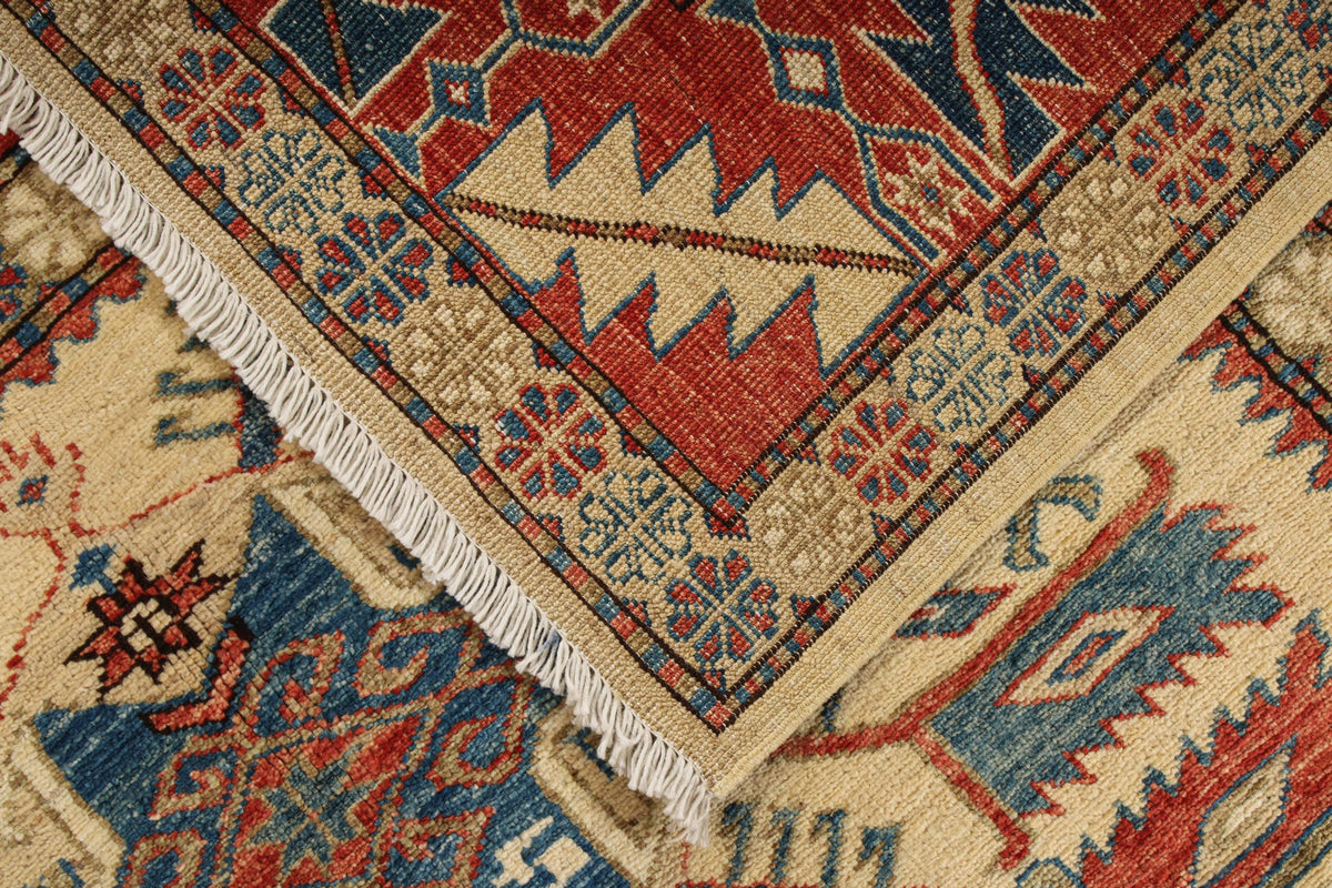 5x6 Beige and Red Kazak Tribal Rug