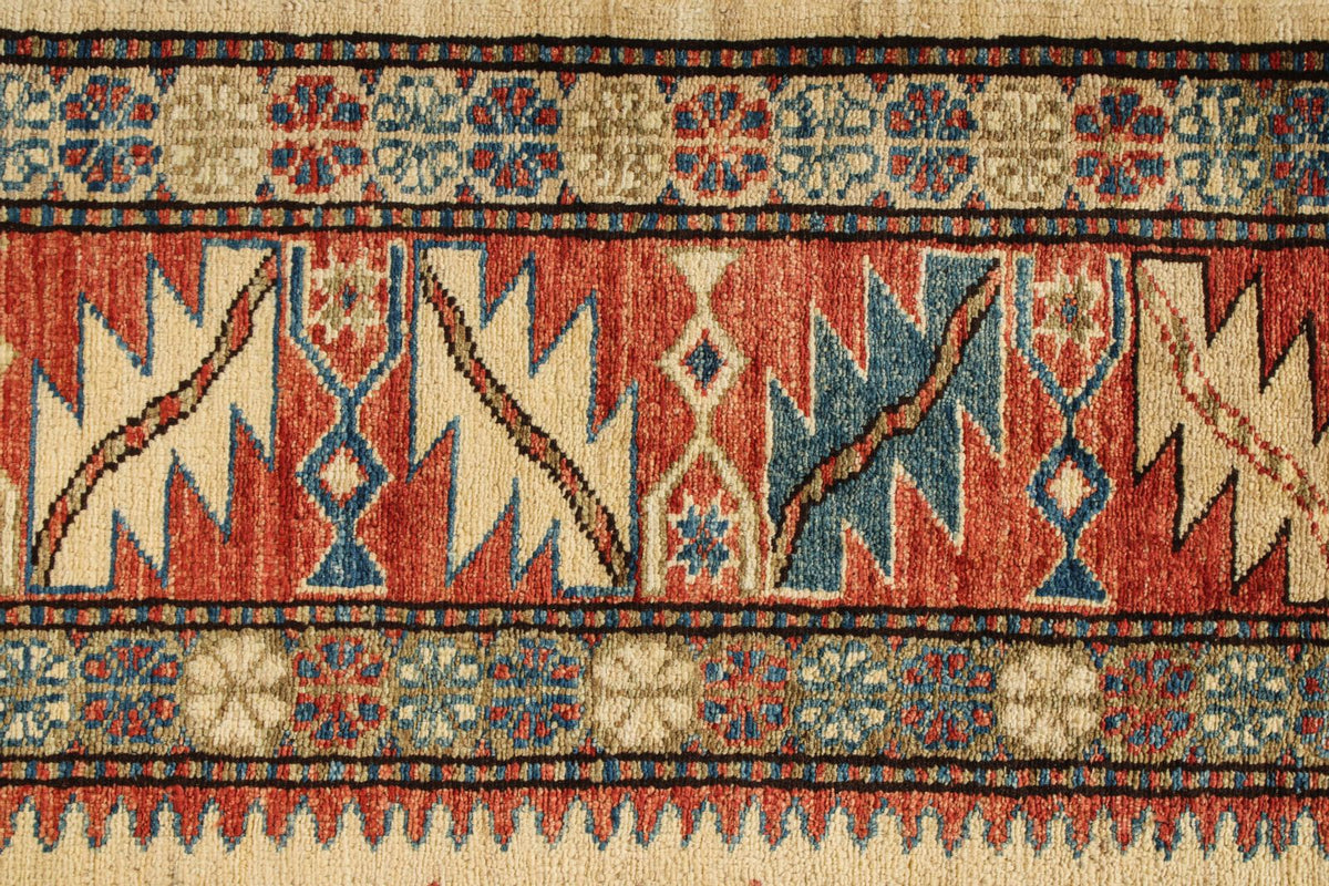 5x6 Beige and Red Kazak Tribal Rug