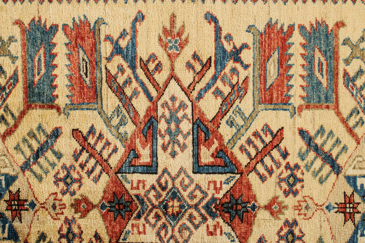 5x6 Beige and Red Kazak Tribal Rug