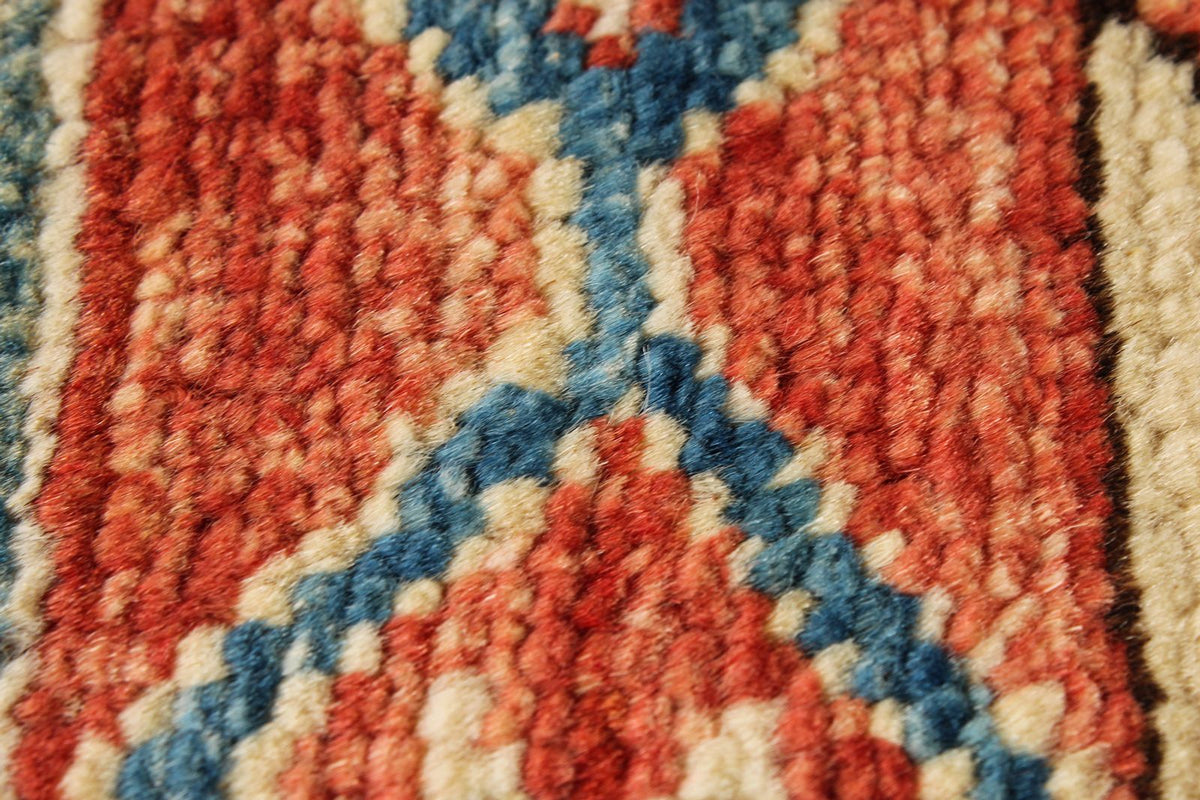 5x6 Beige and Red Kazak Tribal Rug