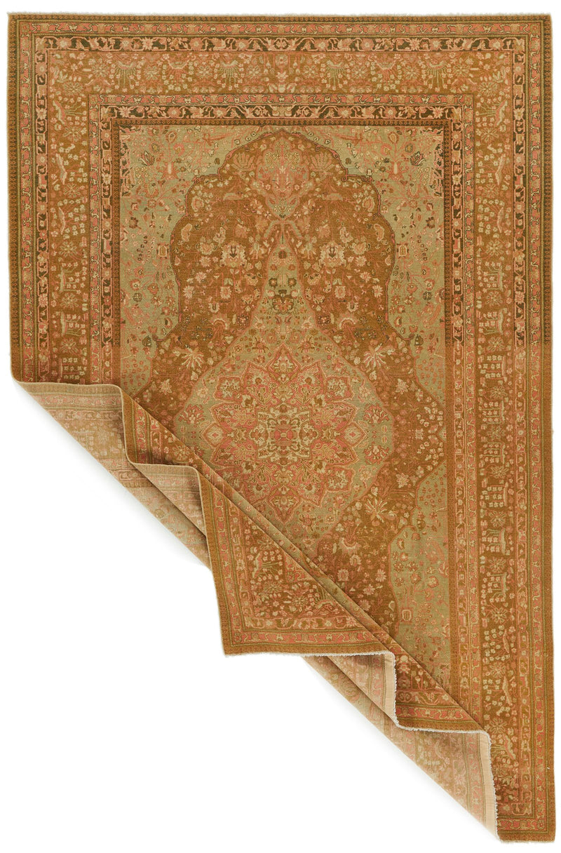 6x9 Green and Brown Turkish Traditional Rug