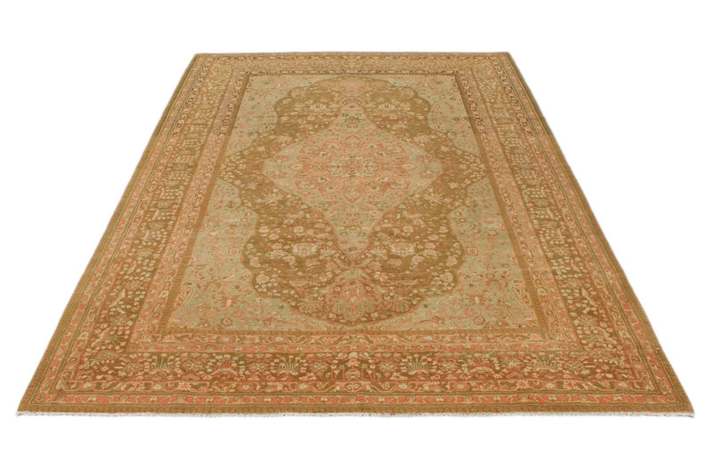 6x9 Green and Brown Turkish Traditional Rug