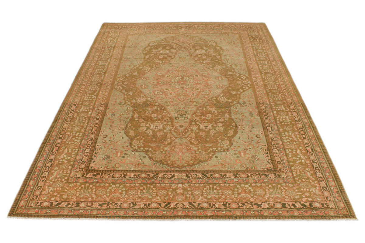 6x9 Green and Brown Turkish Traditional Rug