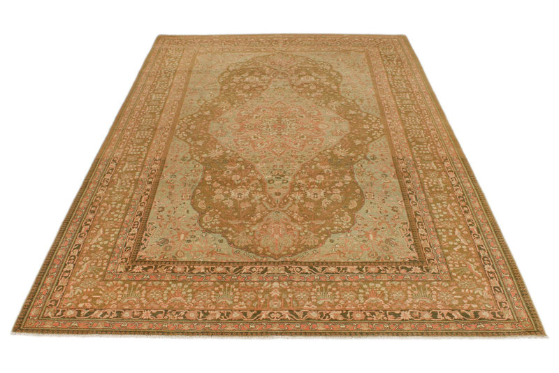 6x9 Green and Brown Turkish Traditional Rug