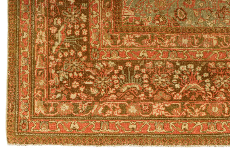 6x9 Green and Brown Turkish Traditional Rug