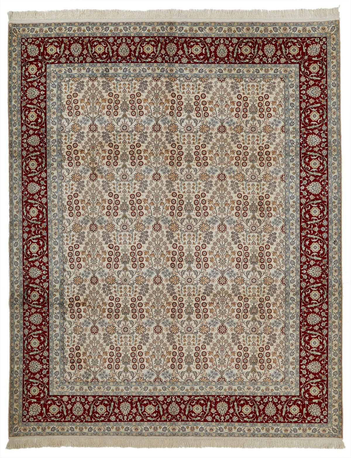 8x10 Ivory and Red Turkish Silk Rug