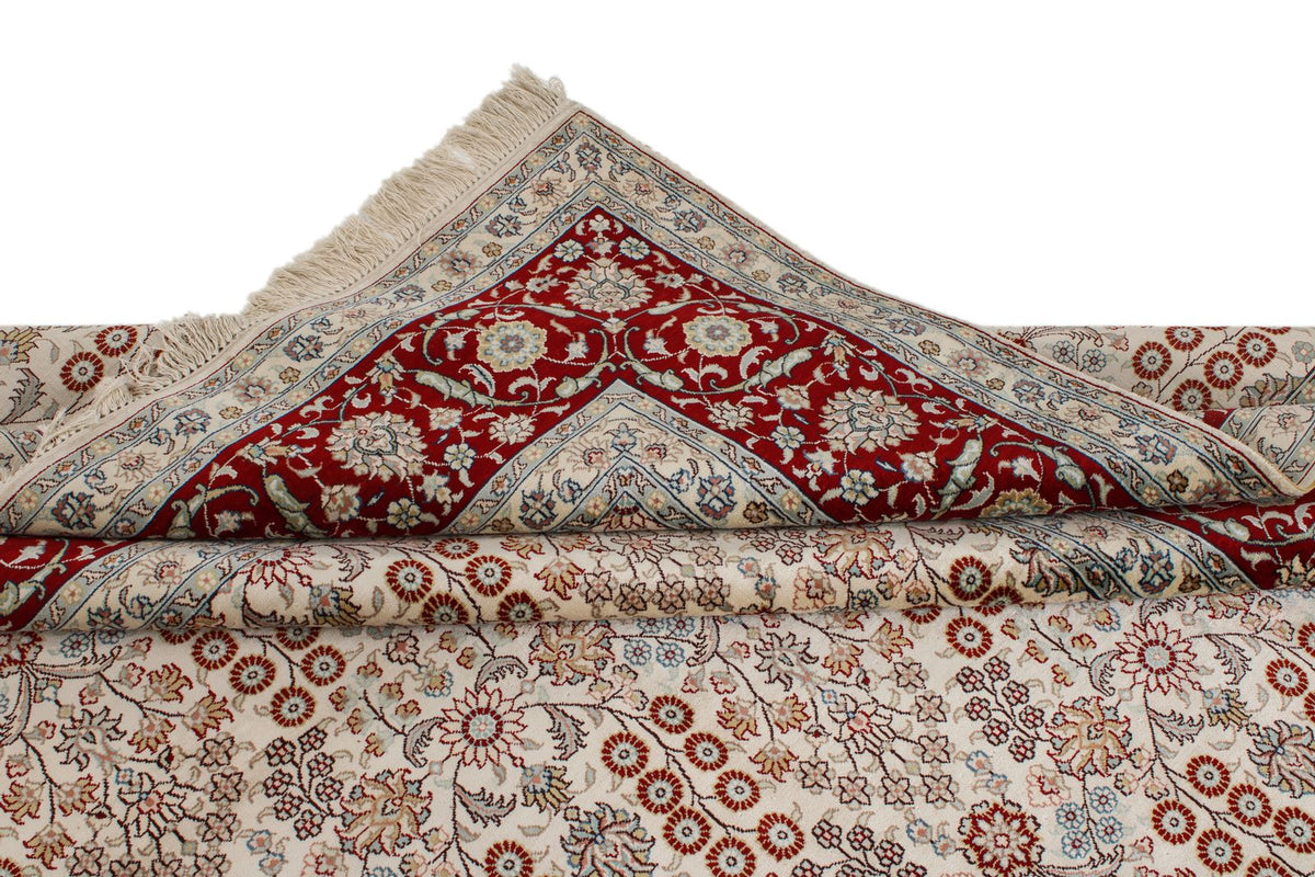 8x10 Ivory and Red Turkish Silk Rug