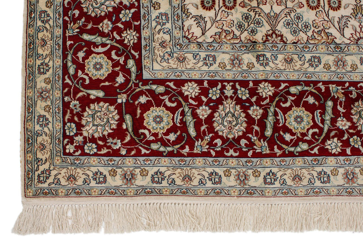 8x10 Ivory and Red Turkish Silk Rug