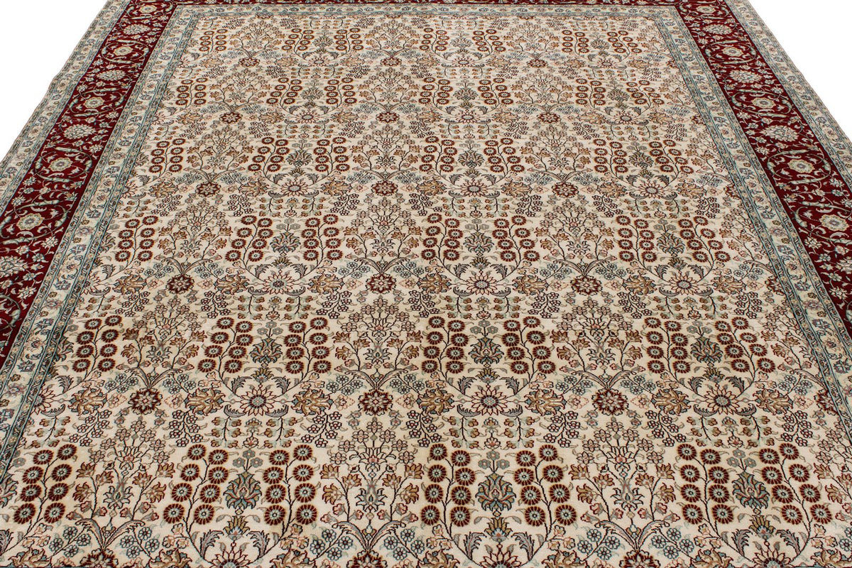 8x10 Ivory and Red Turkish Silk Rug