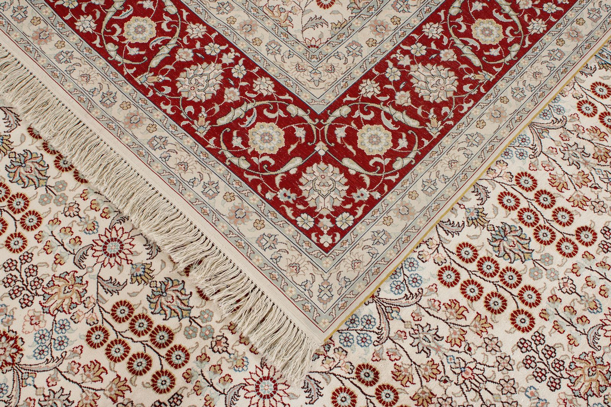 8x10 Ivory and Red Turkish Silk Rug