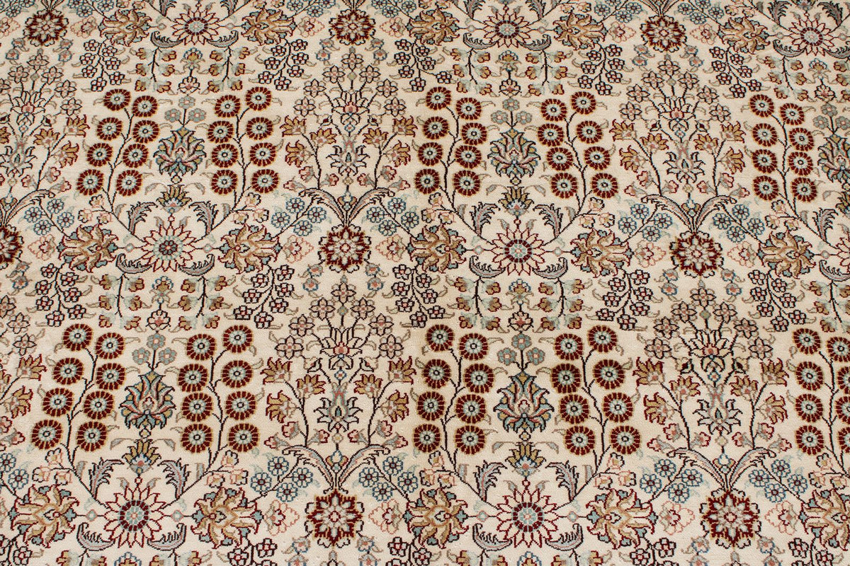 8x10 Ivory and Red Turkish Silk Rug