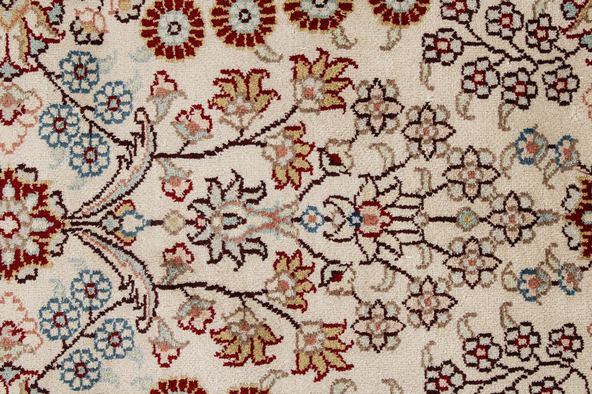 8x10 Ivory and Red Turkish Silk Rug
